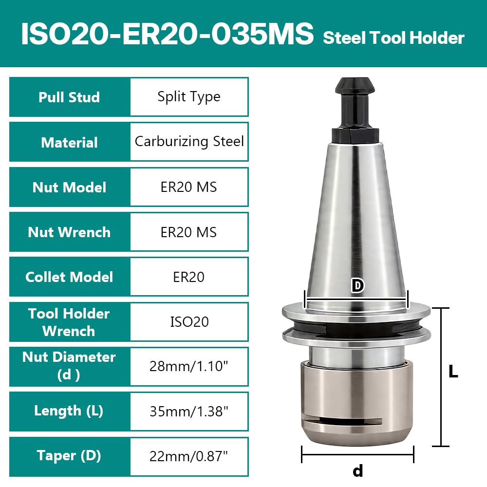 ISO20 ER20 035MS Geteilter Stahl Auswuchtspannzangenfutter, Dynamische Auswuchtung G2.5 30.000 U/min CNC Werkzeughalter für Feingravur Fräsmaschine und Drehmaschine