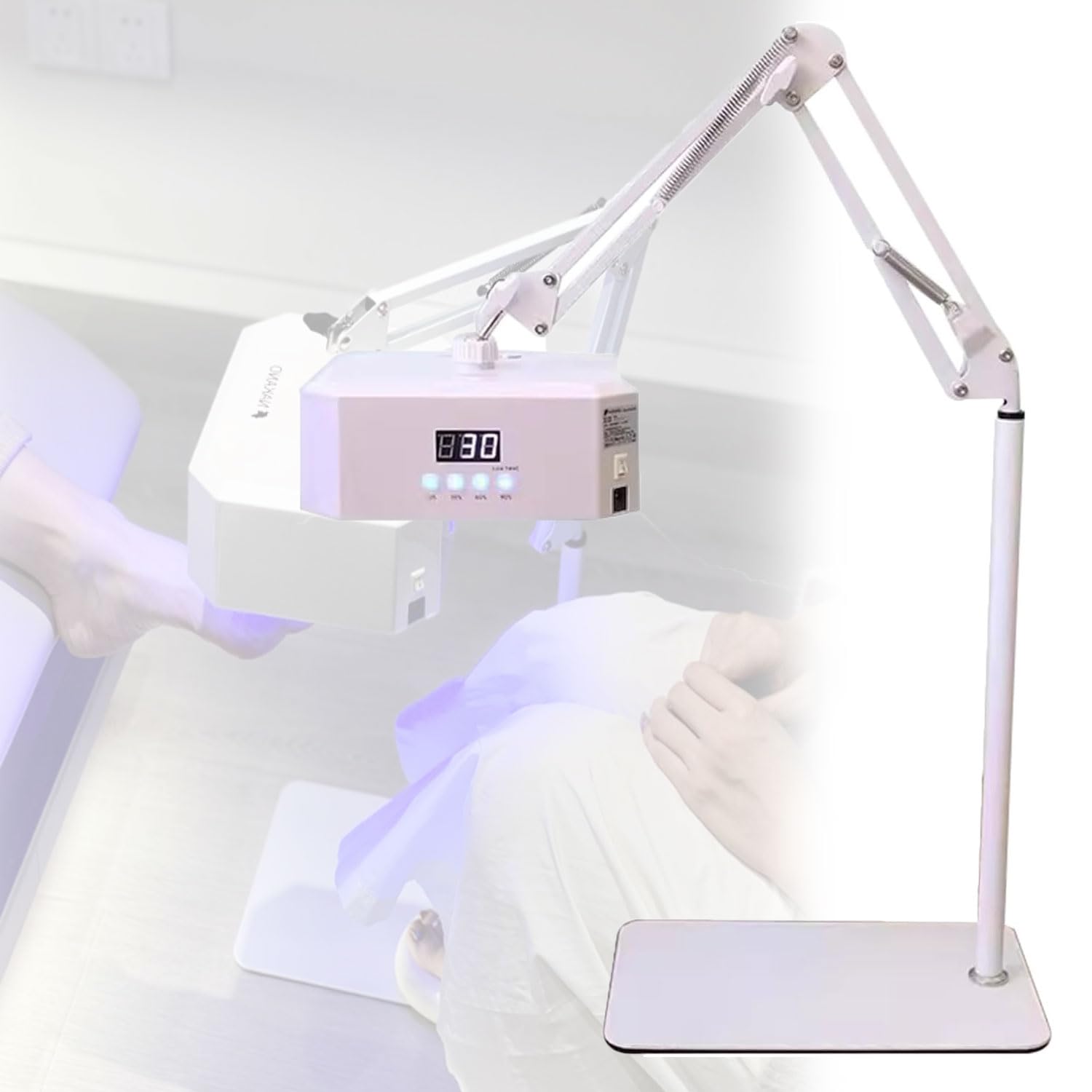 JOSBY Lampada da Terra per Unghie Regolabile, Lampada per asciuga Unghie LED Professionale da 24 W, con Angolo di Regolazione del Supporto, sensore Automatico e 4 impostazioni di temporizzazione