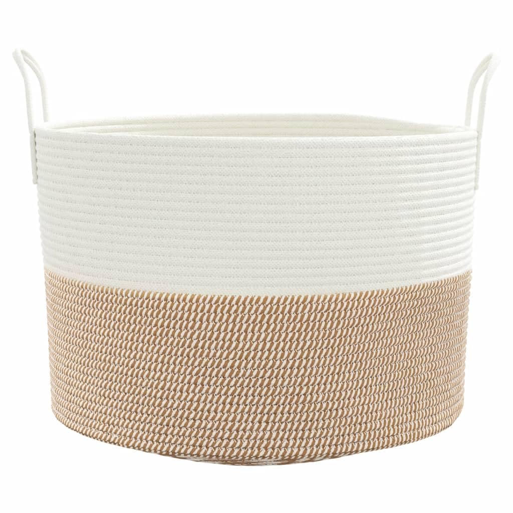 Gecheer Aufbewahrungskorb, Regalkorb, Ablagekorb, Wäschekorb mit Griffen, Braun und Weiß Ø51x33 cm Baumwolle