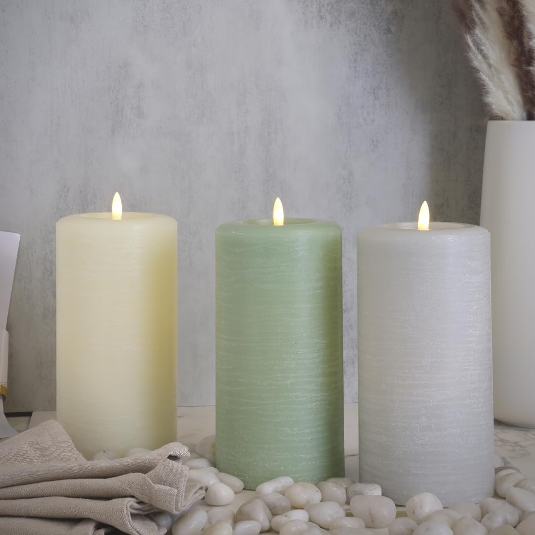LumiPur Signature Natural Glow - Candela a colonna di cera con LED tremolante senza fiamma (8,9 x 22,9 cm, grigio nebbia)