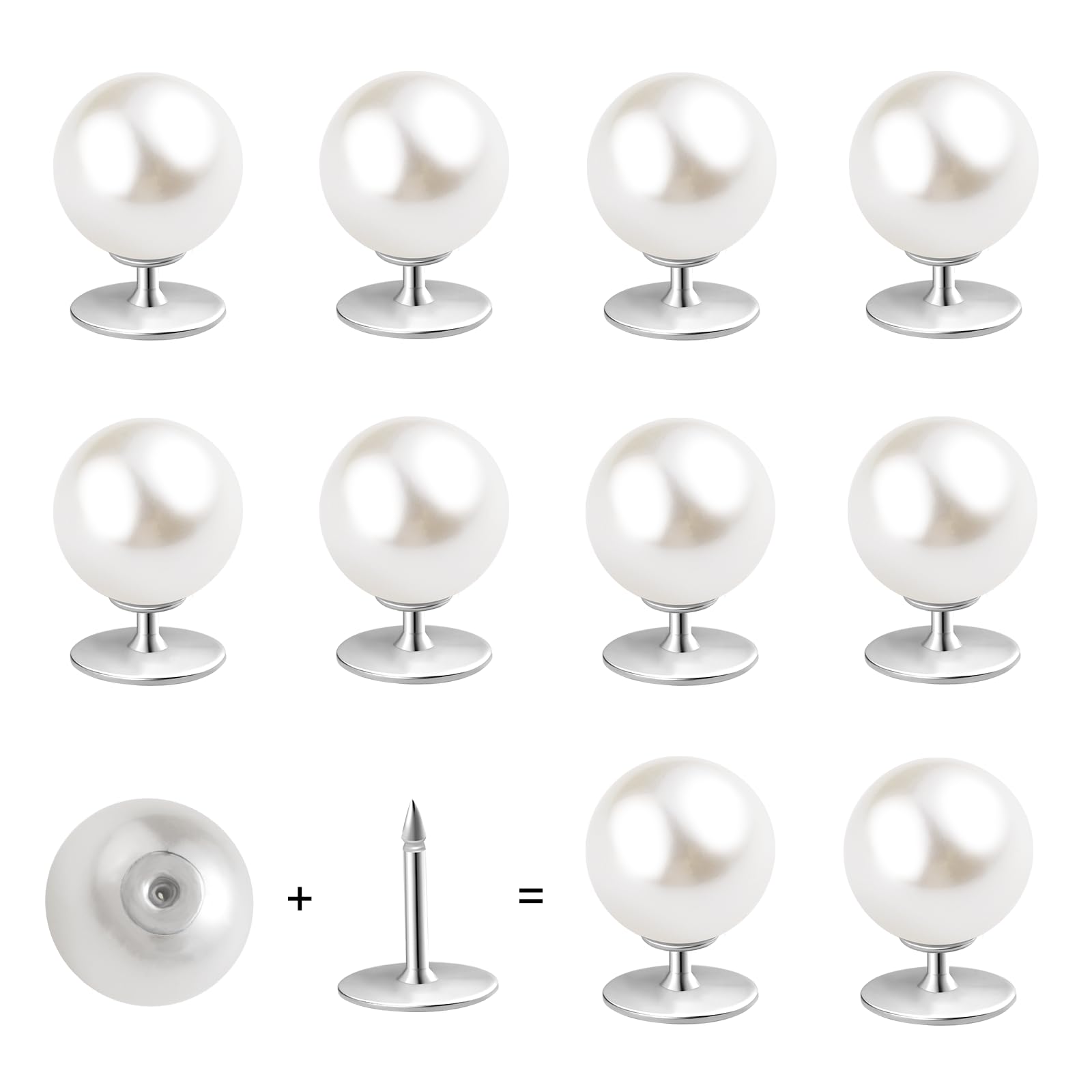 10 Sets 12mm No Sew Pearl Buttons Anti-Exposure Fixed Brooches Pearl pins Removable Reusable for Clothes for Women