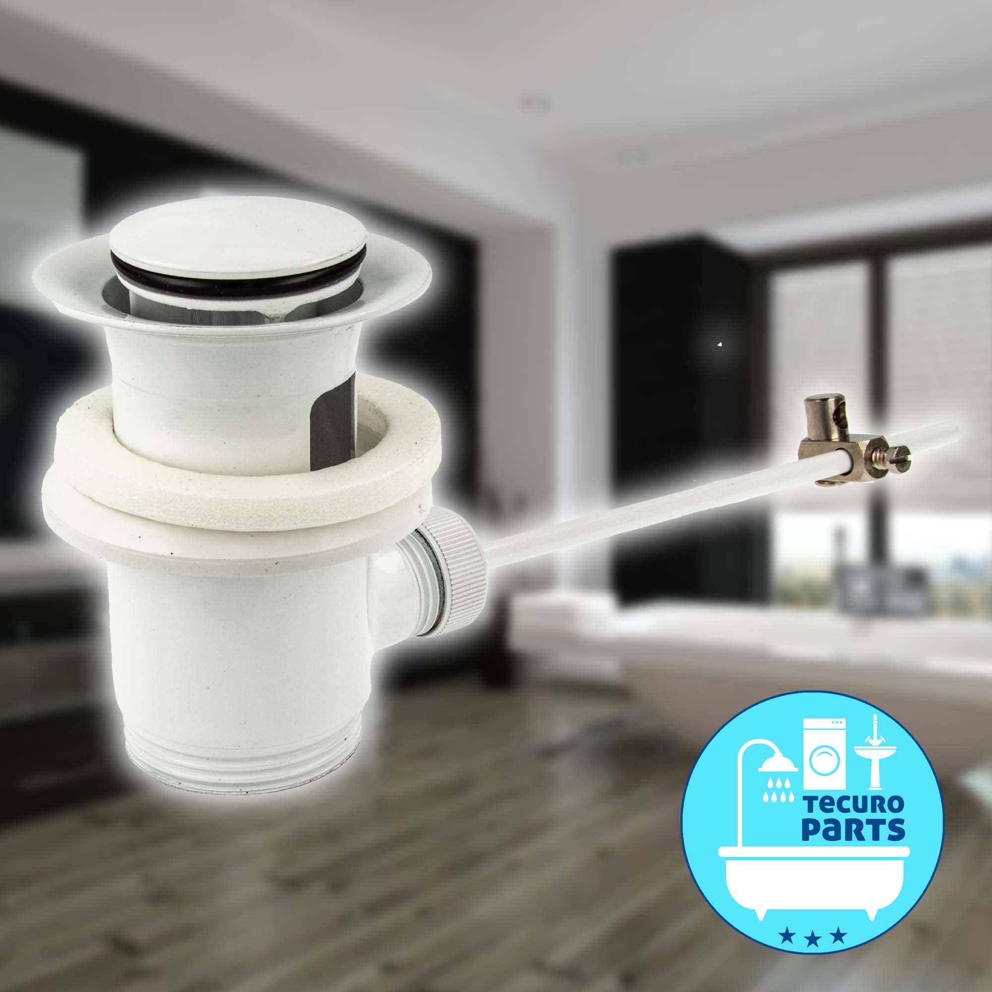 tecuro - Piletta di scarico eccentrica, bianco (RAL 9016) per lavabo