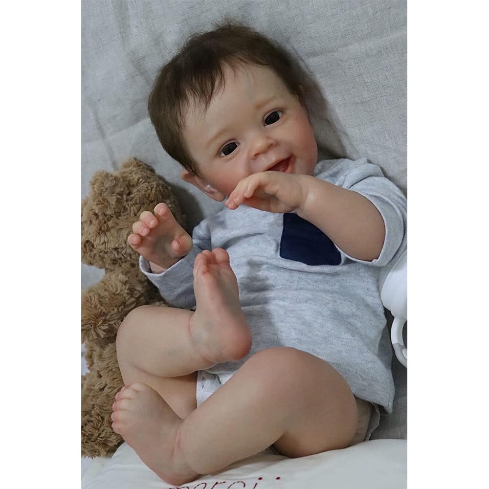 Reborn lalka niemowlęca, 40 cm, ręcznie zakorzenione włosy, anatomicznie poprawna, realistyczna lalka Reborn Baby Baby z winylu, realistyczna lalka noworodka z brązowymi włosami, realistyczne