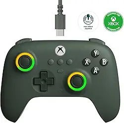 8Bitdo Ultimate C Wired Controller for Xbox with Hall Effect Joysticks and Triggers, RGB Lighting Fire Ring, Compatible with Xbox Series X|S, Xbox One, Windows 10/11- Officially Licensed (Dark Green)