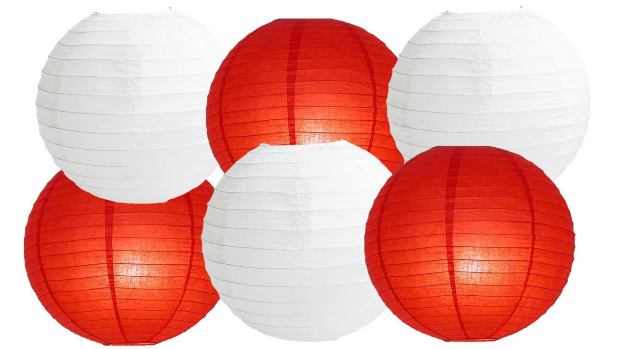 Paper Lanterns Mix Color Packs of 6 Round Paper Lanterns Lampshade (All Ivory/Cream, 12" (30 Cm)) — view 8