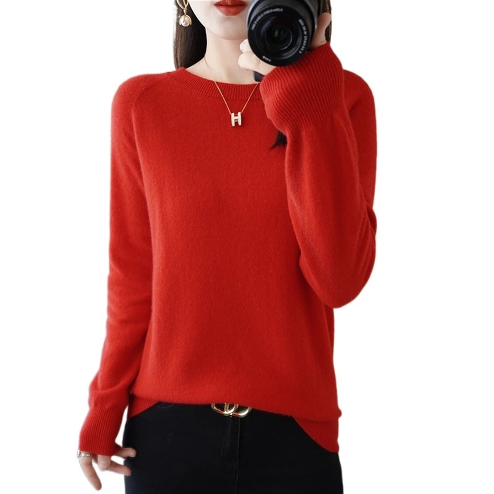 ZEKOLOSweater, Autumn Winter Women O Neck Cashmere Sweater Long Sleeve Casual Basic Pullover (Color : Dark blue, Size : XL)