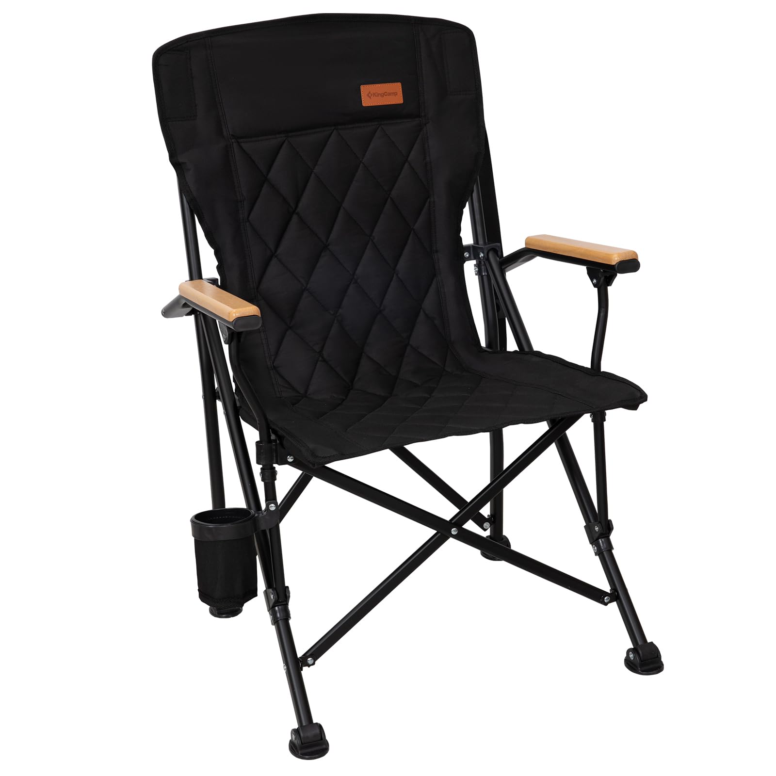 KingCamp Folding Camping Chair with Beech Wood Armrest, 136 kg Load Capacity, Double-Layer Cotton Padding High Back Ergonomic Outdoor Garden Chair for Garden, Festival,Fishing,Beach Picnic,Black