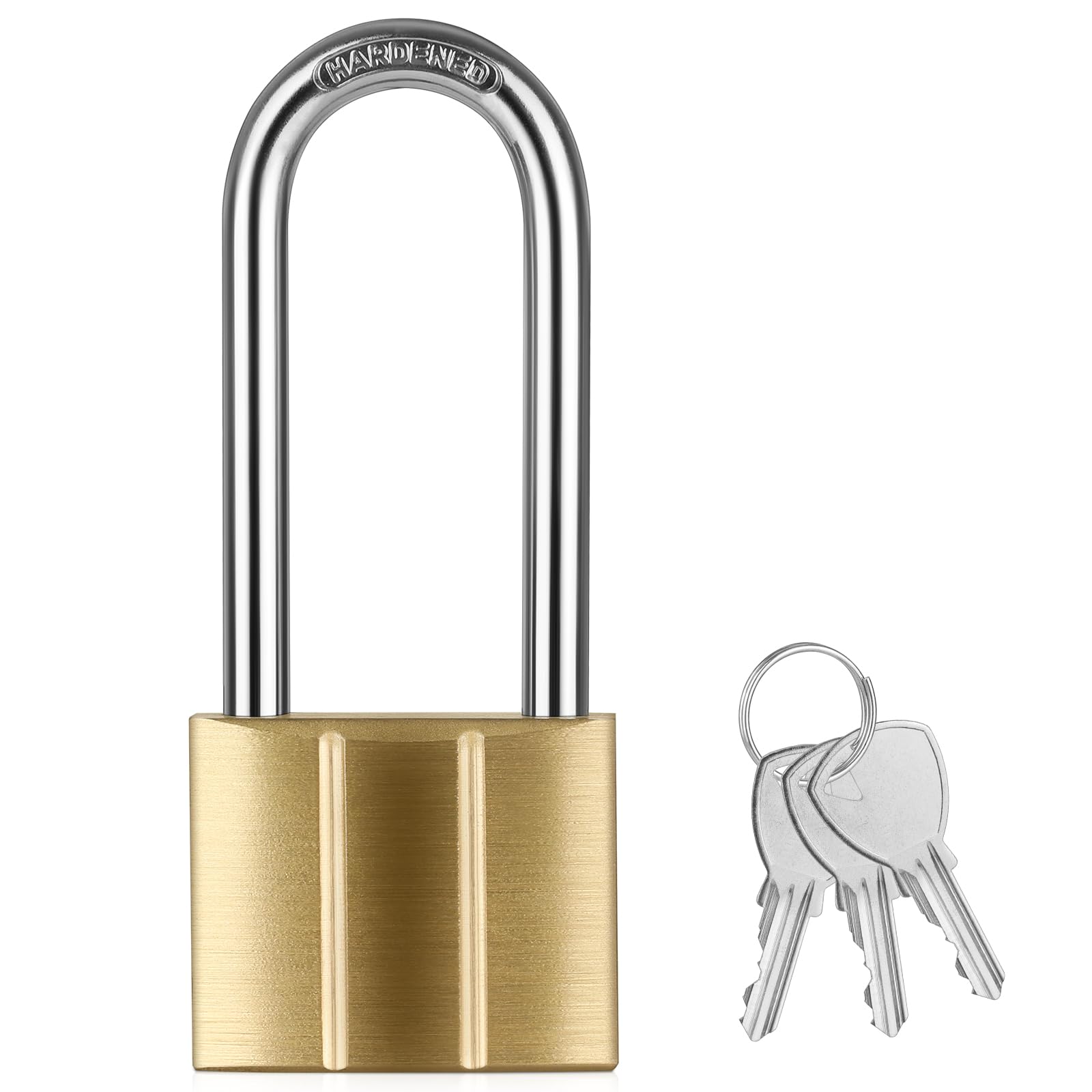 Diyife Messing Vorhängeschloss Langem Bügel, Massives Messing-Schloss mit Schlüssel, 6mm Bügelstärke, Korrosionsbeständig, für Schuppen, Zaun, Schränke, Fitnessstudio, Werkzeugkasten