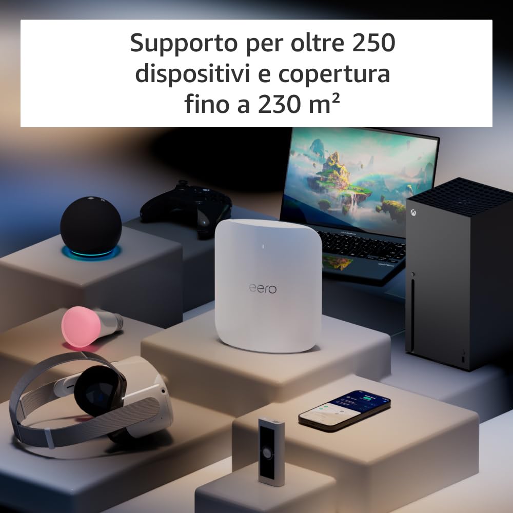 Router wi-fi mesh Amazon eero Max 7 | Ethernet 10 Gbps | Copertura fino a 230 m² | Connette più di 250 dispositivi | Ideale per il gaming | Confezione da 1 | Ultima generazione