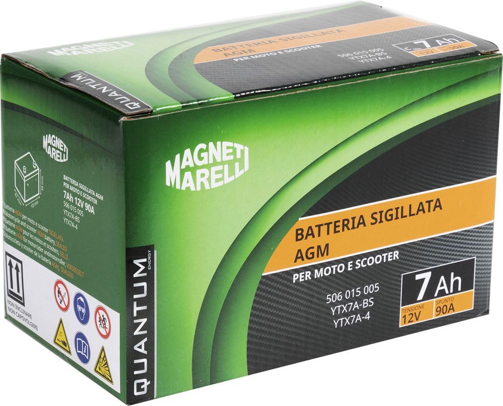Magneti Marelli Batteria Quantum 7Ah AGM 90A | Batteria Moto 12V Per Scooter E Motocicli | Tecnologia AGM, Avviamento Affidabile, Senza Manutenzione