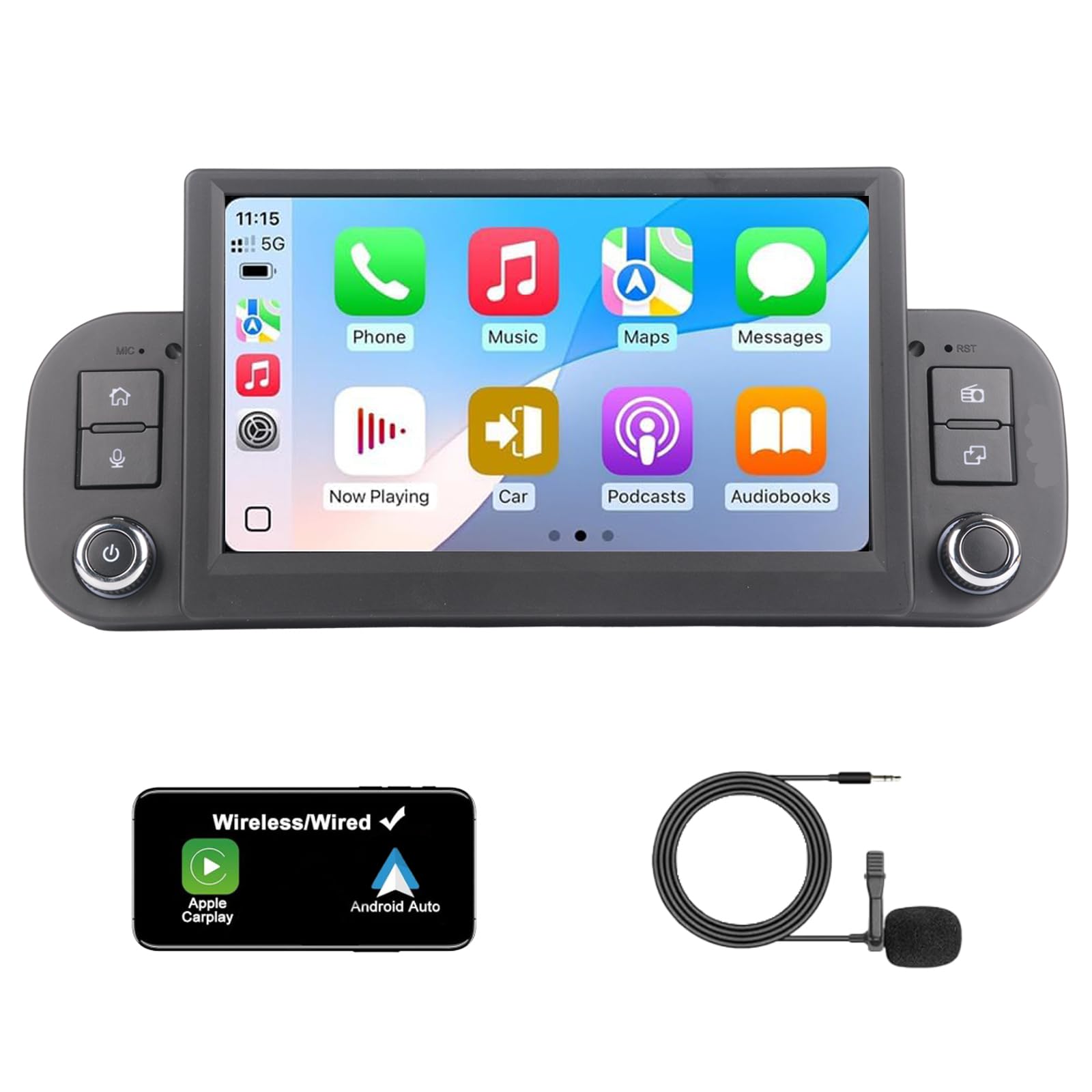 Autoradio Fiat Panda 2013-2020 Display Touch Screen Linux, Wireless CarPlay Android Auto, Avvio Veloce, AM FM RDS Mirror Link Bluetooth 5.0 DSP Canbus