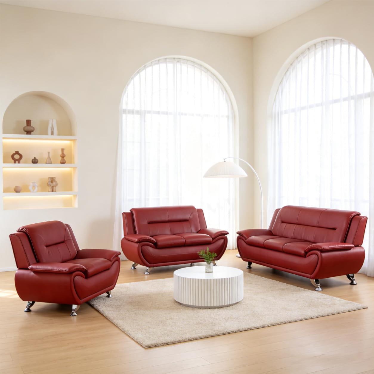 Somieqy Leather Sectional 3-Piece Couch Set