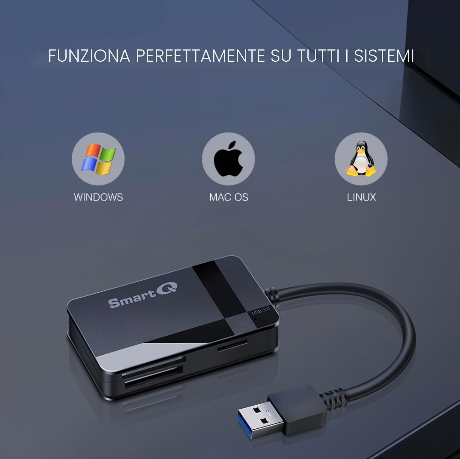 Smartq C368 USB 3.0 multi-card Reader, Plug N Play, Apple e compatibile con Windows, alimentato tramite USB, supporta CF/SD/SDHC/Scxc/MMC/MMC micro, ecc.