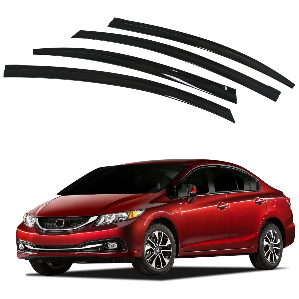 AUTOCLOVER Tape-On Rain Guards Window Visors 4 Pcs Set for Honda Civic Sedan 4dr 2012 2013 2014 2015 / Window Deflectors, Out-Channel Vent Shades (Smoked)