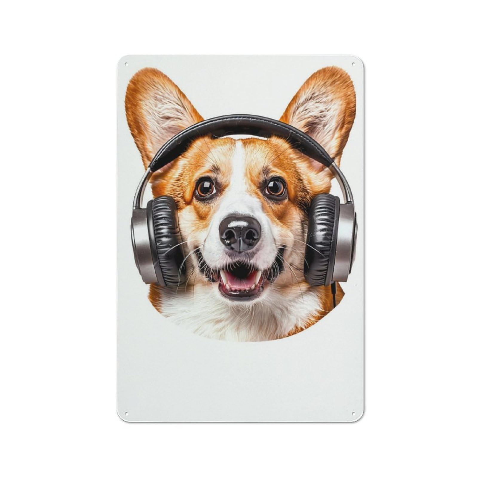 Junmoney Welsh Corgi Headphones Retro Metal Wall Sign 30X20cm With For Home Bar Wall, A Housewarming Gift For Hosts Who Enjoy Retro Interiors