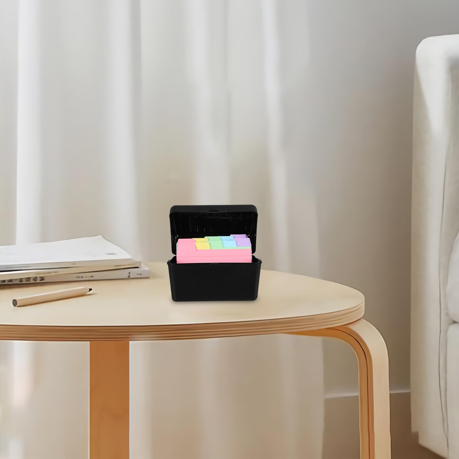 Boîte de Rangement Noire pour Fiches Index en Plastique Léger avec Onglets Autocollants, Organiseur Compact pour Notes et Recettes, pour Étudiants et Bureau