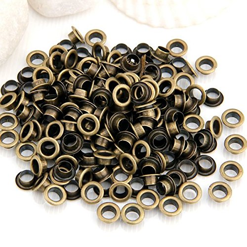 Vikeva 200 Pieces Vintage Brass Metal Eyelet Grommet for Leather Craft 0.39"