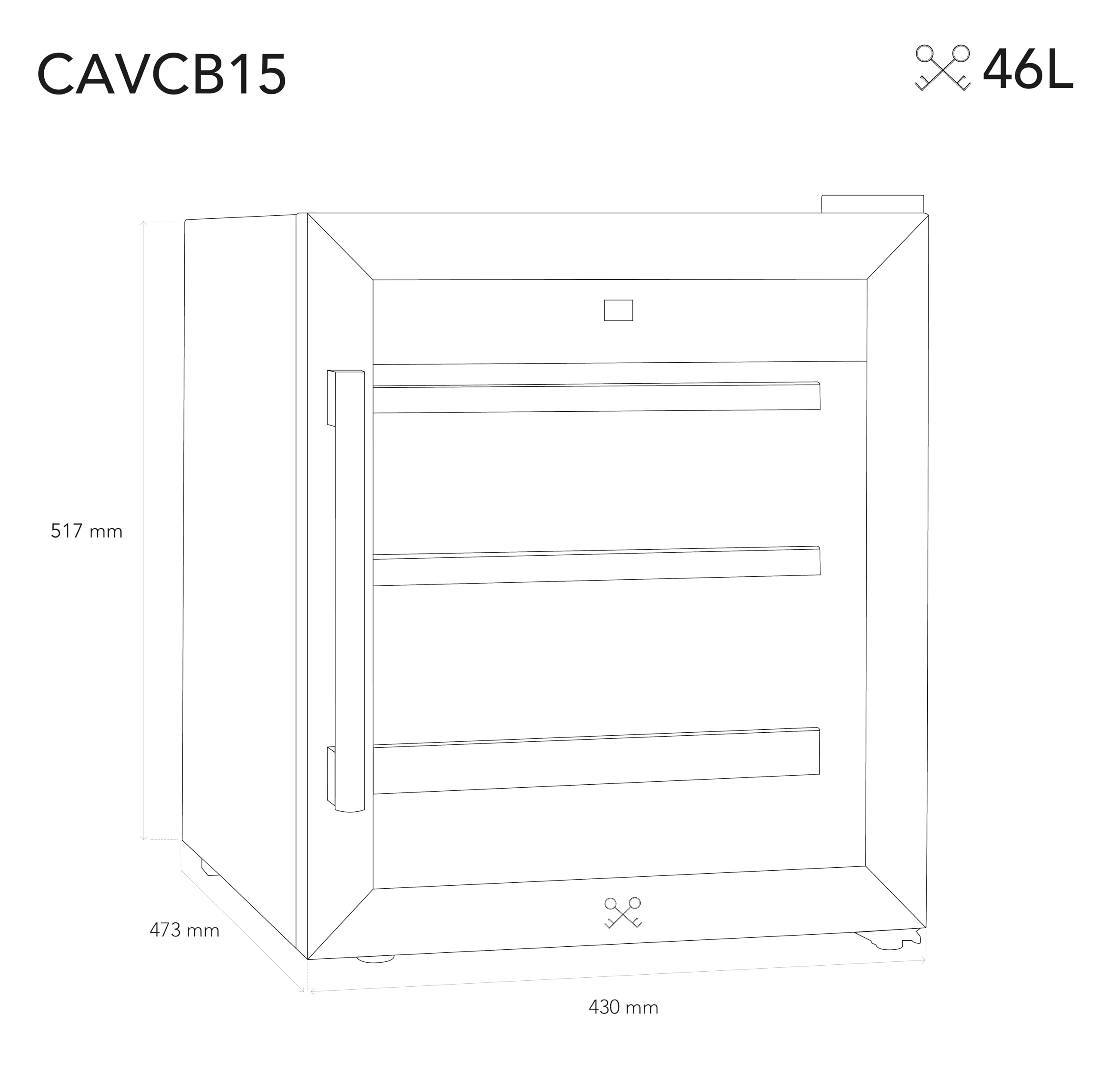 LES PETITS CHAMPS Cantinetta per vino da servizio 15 bottiglie CAVCB15, 46L, 4-18°C, nero