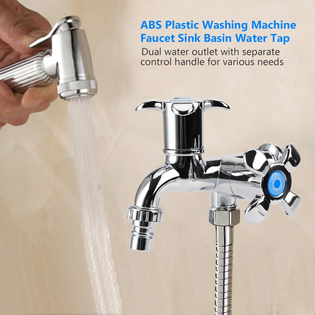 Washing Machine Faucet Environmental ABS Sink Basin Water Tap with Double Spout Handle 2 — view 2