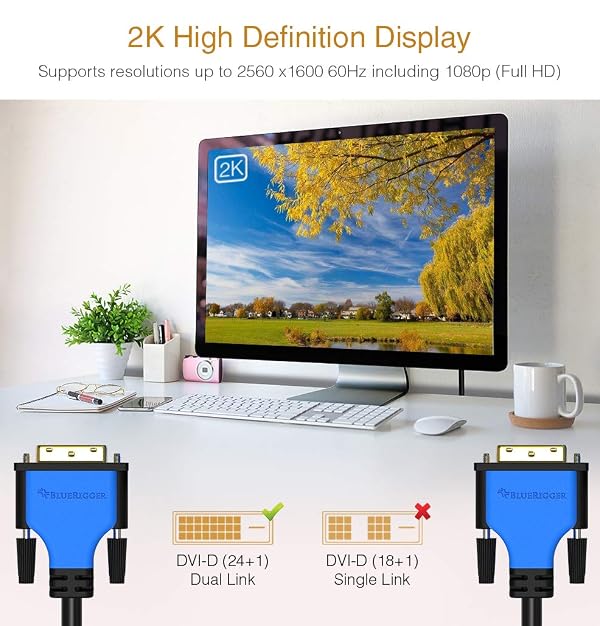 BlueRigger DVI to DVI Cable 25FT (High Resolution 2560x1600, DVI-D Cable 24+1 Dual Link, Gold Plated) – DVI Cables for Gaming, HDTV Monitors, Projectors, Graphics/Video Cards by BlueRigger - Image 2