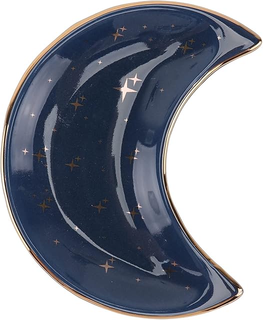 Trinket Dish Ceramic Jewelry Dish Blue Moon Shape Decorative Tray Room Decor Decorative Ceramic Accent Vanity Tray Ring Dish Serving Tray Sundries Organiser For Jewelry Cosmetic 10x8cm