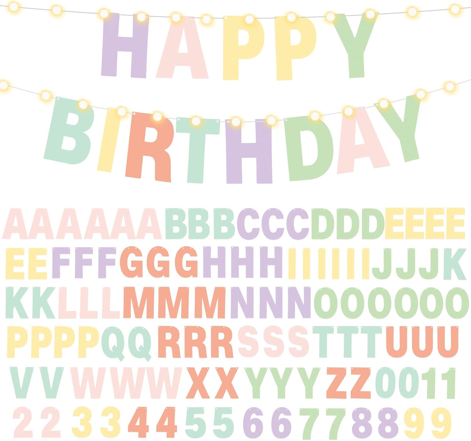 TaoBary 112 Pcs DIY Letter Custom Banner Glitter Customizable Banner Kit Including 107 Letters and Numbers 3 Rope for Valentine‘s Day Birthday Party(Macaron Color)