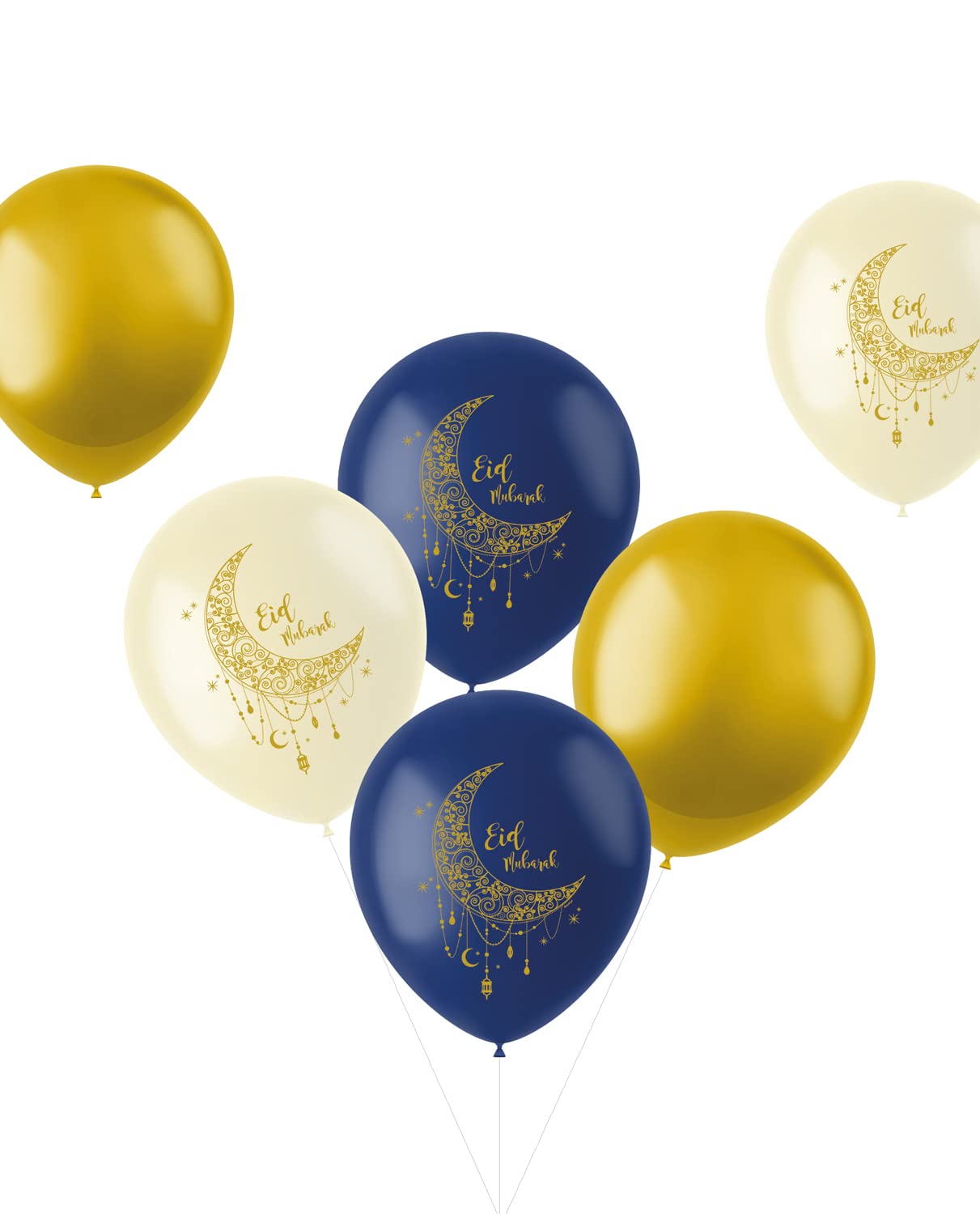 Folat Eid Mubarak Ramadan Decoration - Balloons Gold White Blue 33 cm Pack of 6 - Eid Decoration Star Moon Accessories Ramadan