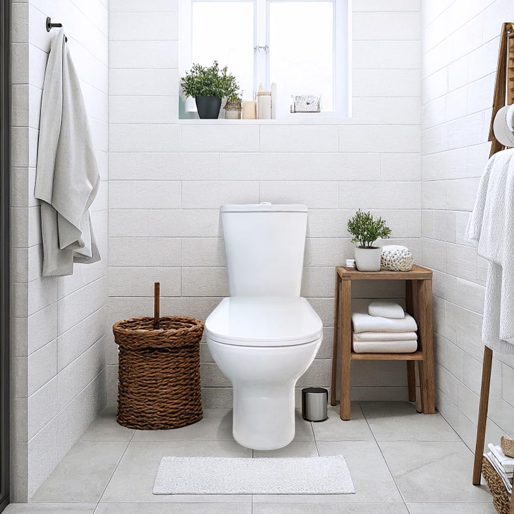 Inodoro Blanco, Wc Inodoro COMPLETO, Retrete para Hogar, Sistema RIMLESS ANTIBACTERIA, Tapa Dura Extrafina AMORTIGUADA, Salida Dual
