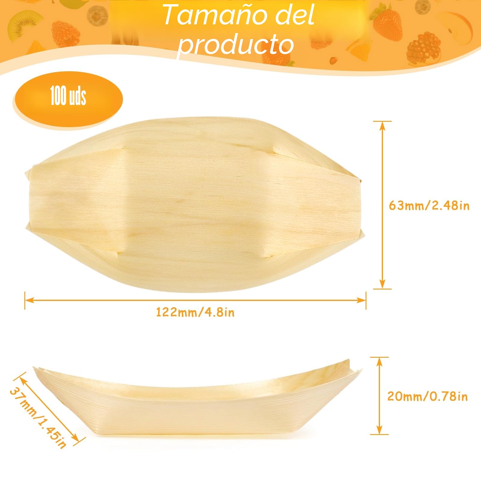 LPZMPZ 100 Piezas Cuencos Bowls Aperitivos Bols Desechables EcolóGicos y Biodegradables Barquitas de Madera para Aperitivos Fiesta Papas Fritas Currywurst Sushi Catering