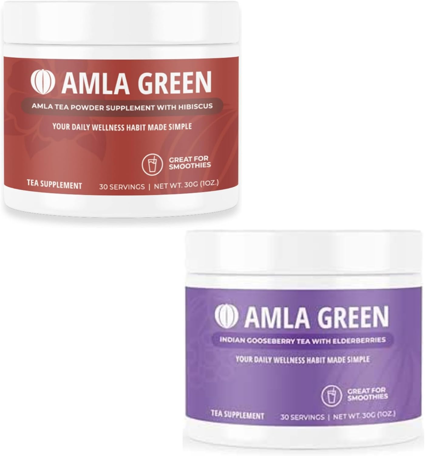 Amla Powder & Green Tea Superfood Supplement with Hibiscus & Elderberries, Organic, Vegan, 30 Servings