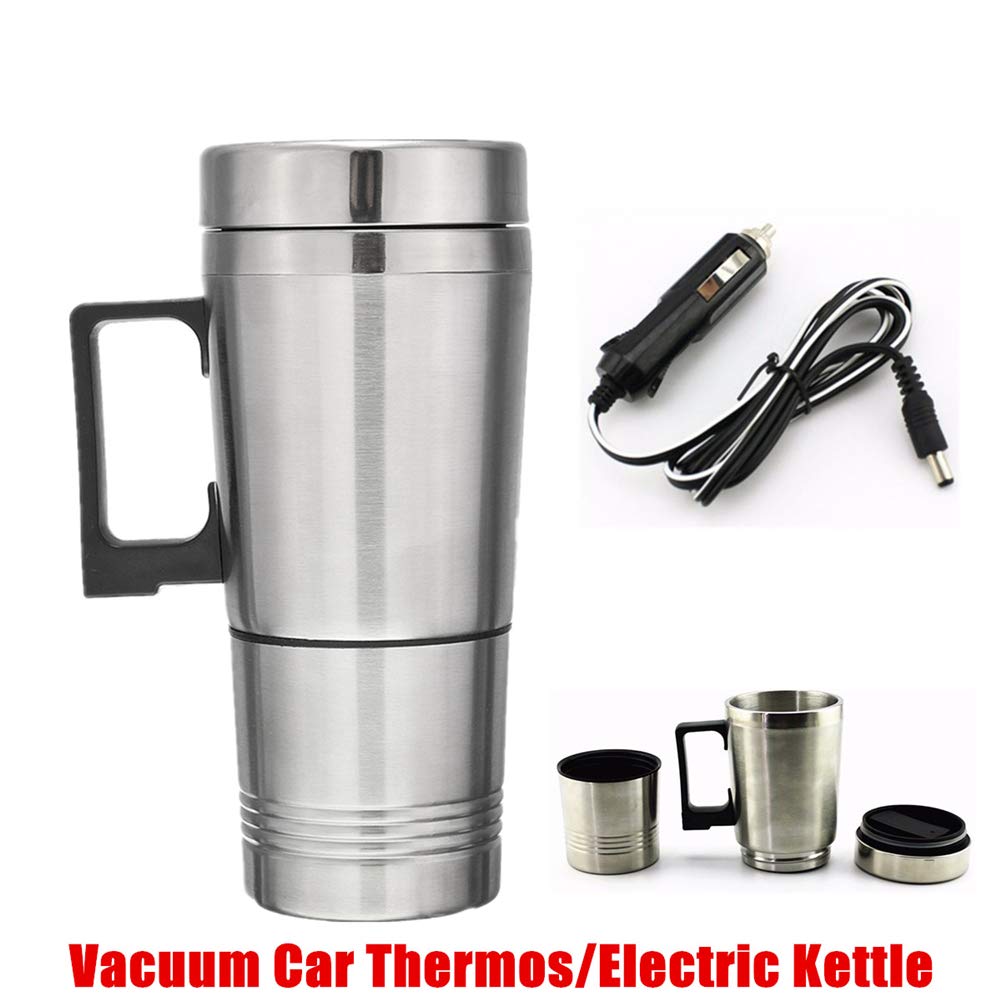 ihreesy 300ML Car Electric Kettle,24V Stainless Steel Cigarette Lighter Heated Travel Mug Portable Car Water Cup Warmer Insulated Bottles for Water Milk Coffee Tea