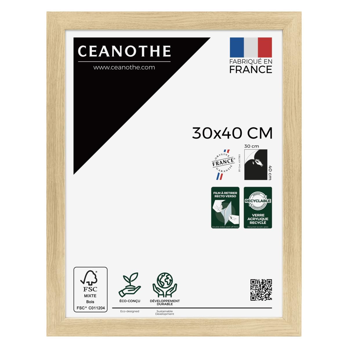 Ceanothe Cadre Photo 30x40 cm Noir et Doré Convient au A4 Baguettes avec finition intérieure de la Collection Actual Verre acrylique Incassable Fabriqué en France