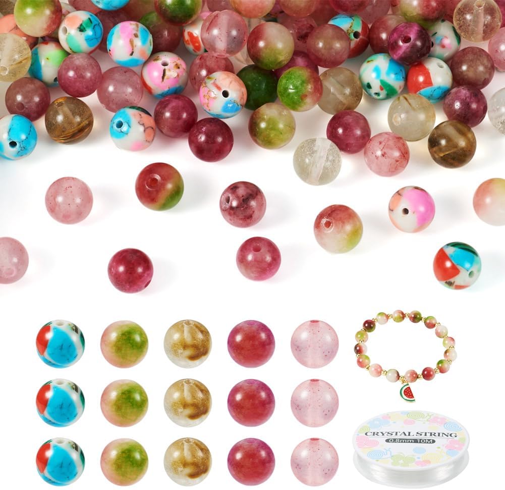 FASHEWELRY Evil Eye Bead Bracelet Earring Kit 8mm Crystal Stone Beads Round Natural Gemstone Planet Healing Chakra Energy Loose Spacer Beads for Women Handmade Jewelry