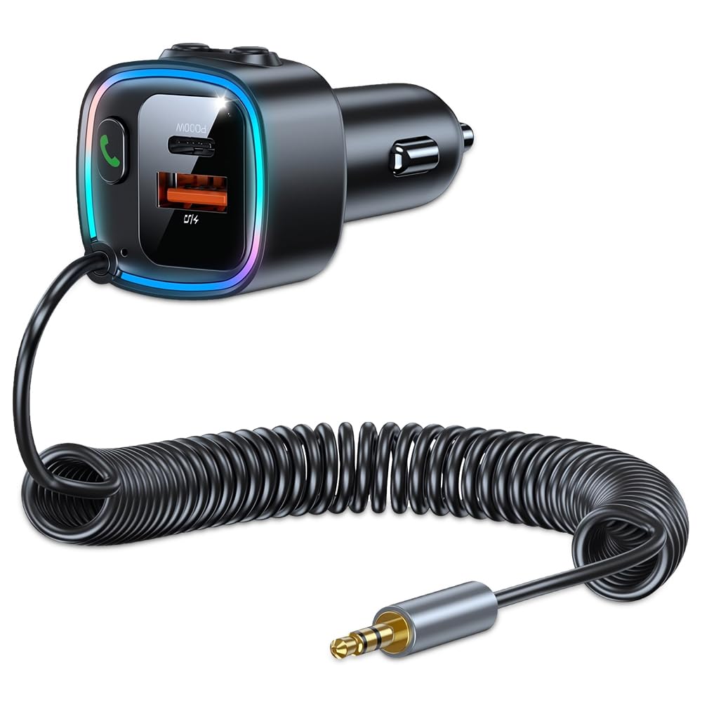 Bluetooth Auto, Trasmettitore Bluetooth Per Auto 5.4 Con Jack Da 3,5 Mm, Aux Bluetooth Auto Usb C Aux Per Auto Per Chiamate In Vivavoce e Musica Wireless Compatibile, Suono Hi-Fi Bass Rgb Ambient