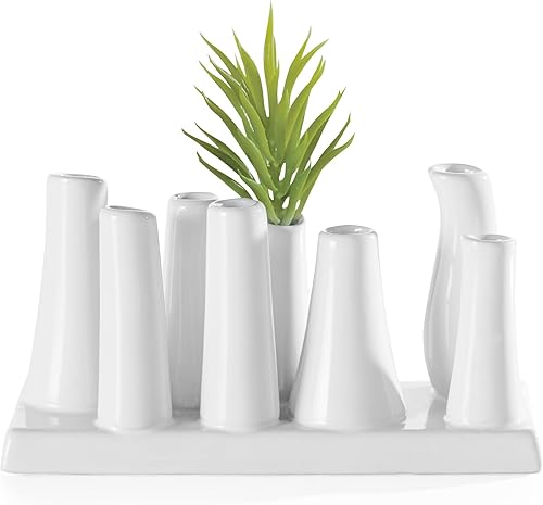 Torre & Tagus 1714-100010 Eva Multi Tube Jarrón Rectángulo Angosto, Blanco