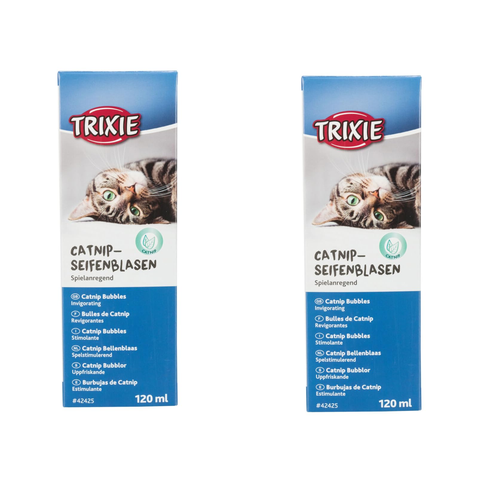 Trixie Catnip Seifenblasen | Doppelpack | 2 x 120 ml | Seifenblasen die unterstützend spielanregend Sein können | Enthält Extrakt aus Katzenminze zur unterstützenden Anregung des Spieltriebs