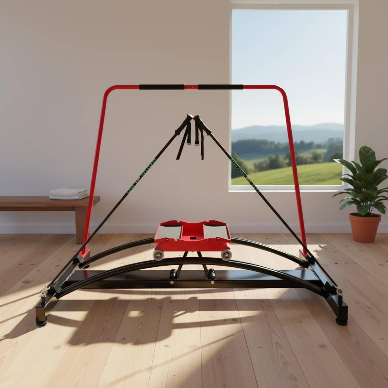 Simulador de Esquí Interior Máquina de Ejercicio Entrenador de Esquí Aparato de Fitness Equipo Deportivo con Soporte Vertical y Rieles Curvos con