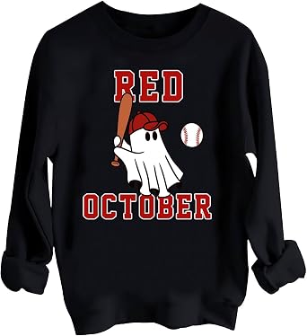 Red October Sweatshirt Halloween Baseball Ghost Sweatshirt Baseball Lover Sweatshirt