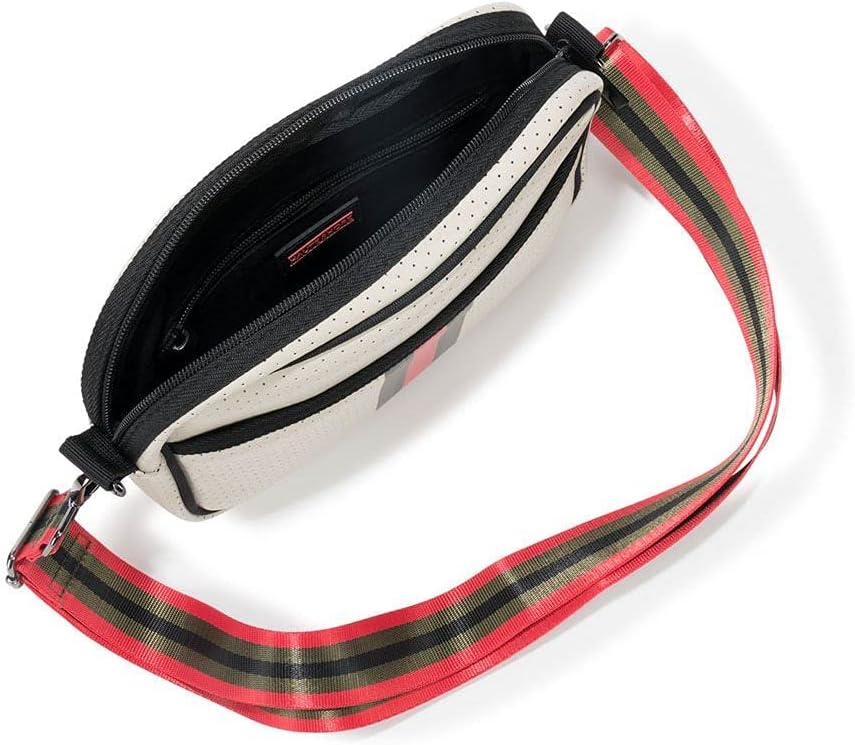 Haute Shore - Drew Roma Crossbody, Beige W/Olive, Black, & Red Stripe - Image 6