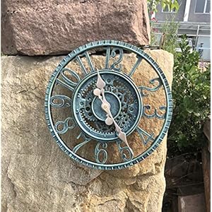 kuny Outdoor Tuin Wandklok, Grote 30cm Waterdichte Tuin Ornament Open Gezicht Holle Gear Vintage Weerbestendige Klok.