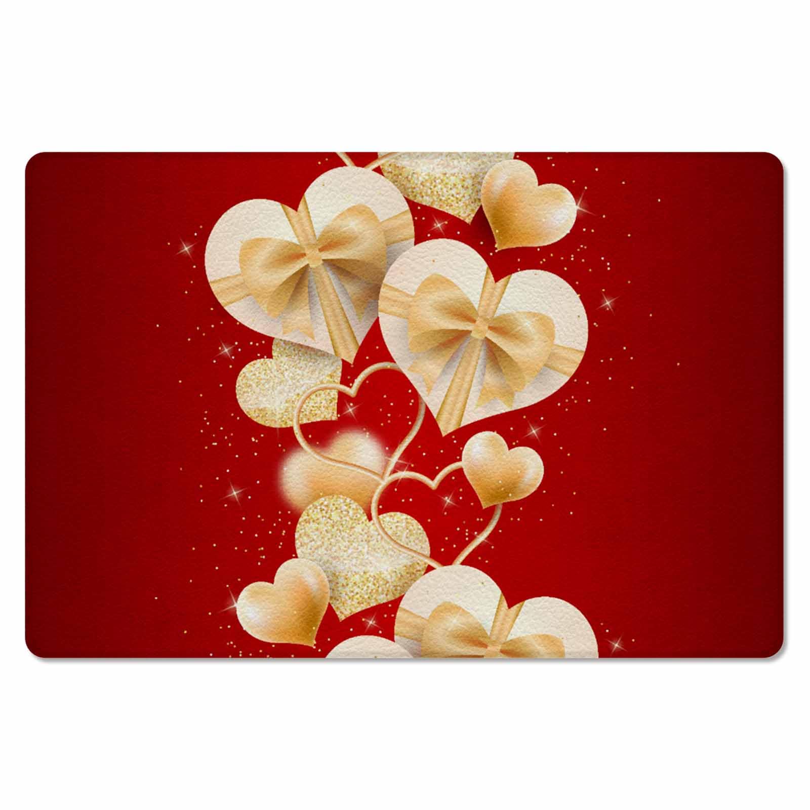 Valentine's Day Kitchen Bath Door Mat Cushioned Runner Rug,Washable Welcome Floor Sink Antifatigue Mat,Waterproof & Non-Slip Comfort Standing Doormat for Kitchen,Golden Red Heart Romantic Love 24