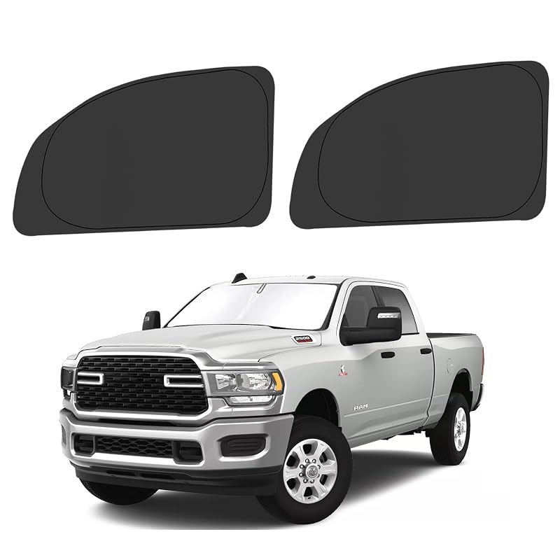 Protetor solar para janela lateral dianteira ULROLIT compatível com Dodge RAM 2500 e 3500 2010–2025, dobrável, prata e preto, kit com 2 peças