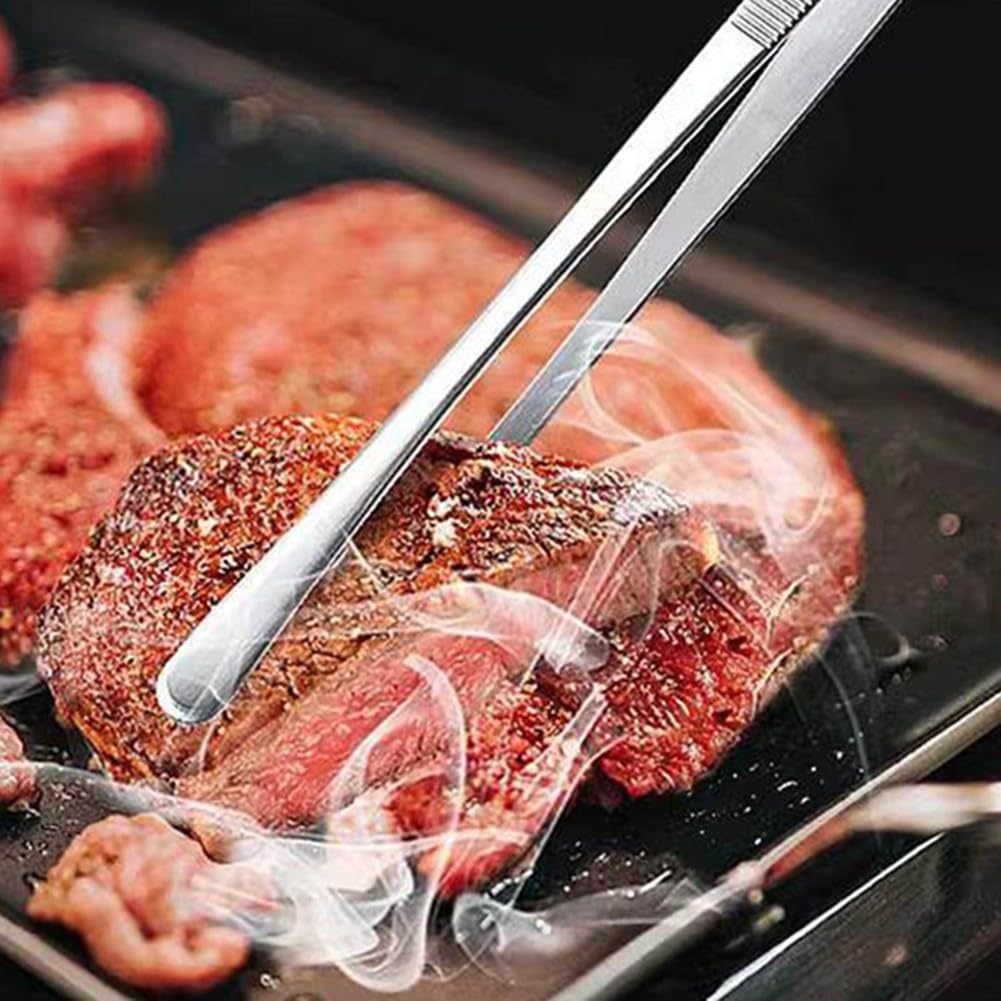 Grillpinzette, 2er-Set, Edelstahl, 25 cm, 30 cm, Küchenzange, rutschfester Griff zum Grillen, Backen, Kochen, Lebensmittelzubereitung