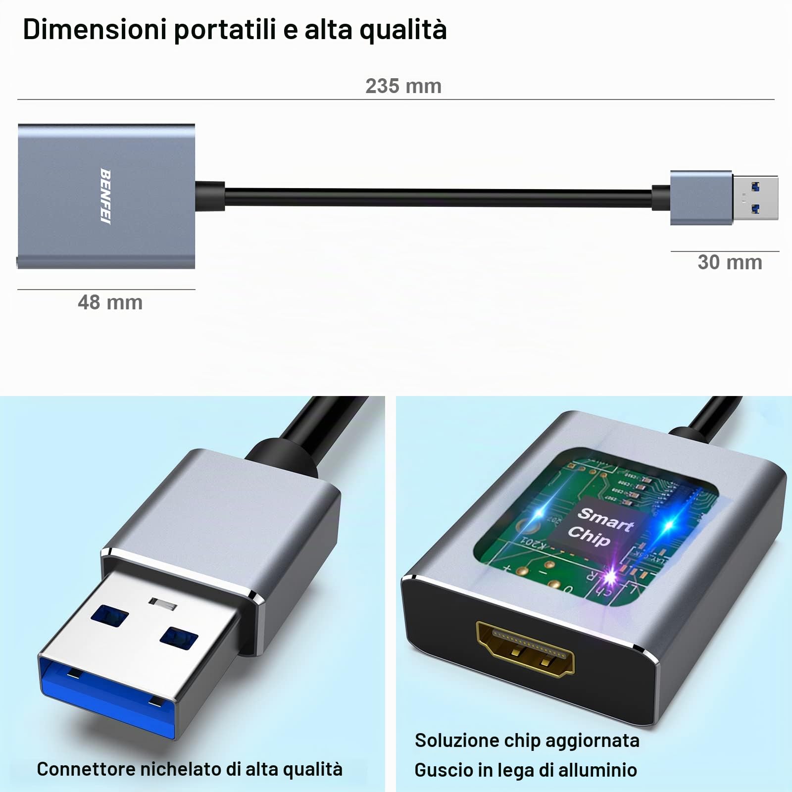 BENFEI Adattatore USB 3.0 a HDMI 1080P Convertitore Unidirezionale per PC Laptop Proiettore Monitor HDTV Guscio in Alluminio