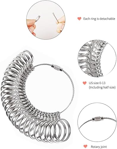 Miniatura 4 de Meowoo Juego de herramientas de medición de anillo, medidor de anillos con lupa, herramientas de medición de mandril de anillo sólido cónico