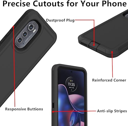 Miniatura 4 de Funda protectora resistente para Motorola Edge 2022, a prueba de golpes, a prueba de polvo, 3 en 1, para Motorola Moto Edge 2022 (negro)