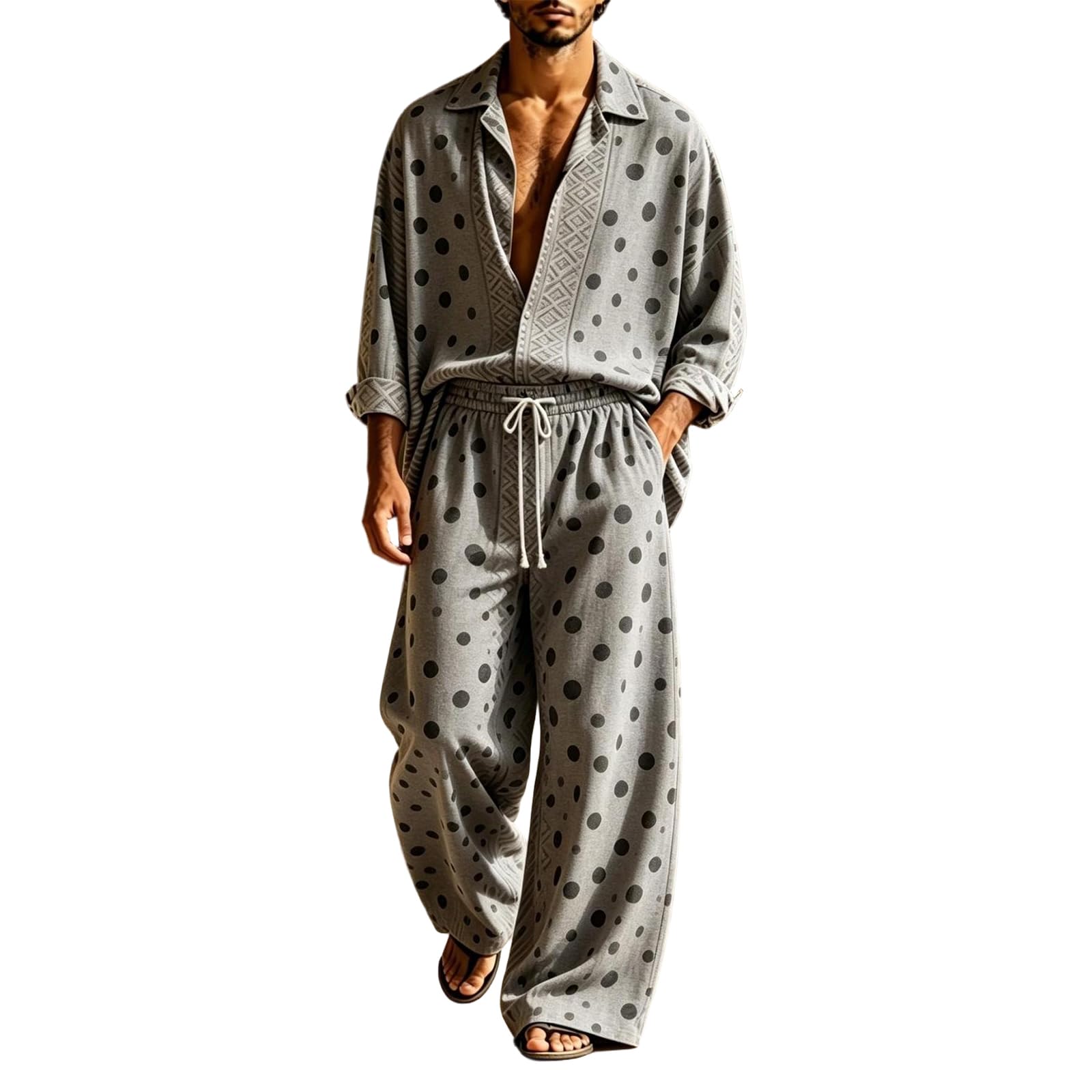Conjunto de dos piezas bohemio para hombre con camisa de manga larga 5