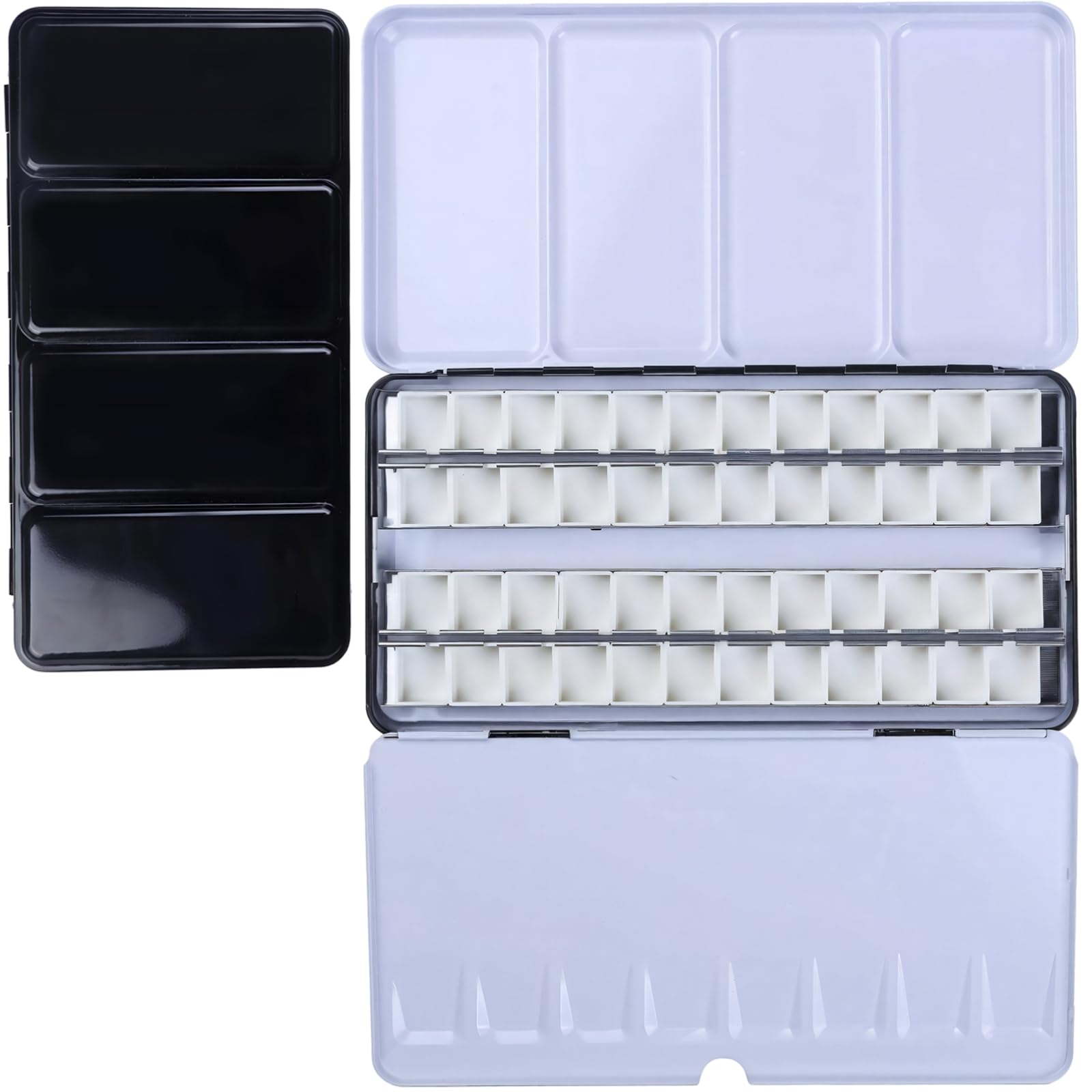 Packool Black & White Watercolor Palette, 52-Grid Foldable Metal Watercolor Tray Empty Palette Watercolor Paint Palette For Watercolor Painting