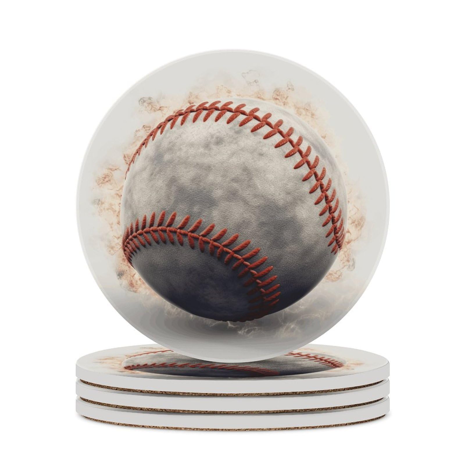Baseball Coasters for Drinks Absorbing Round Ceramic Stone Coaster with Cork Base Coffee Cup Beverage Table Cup Mat Modern Style Bar Coaster Set for Home Decor