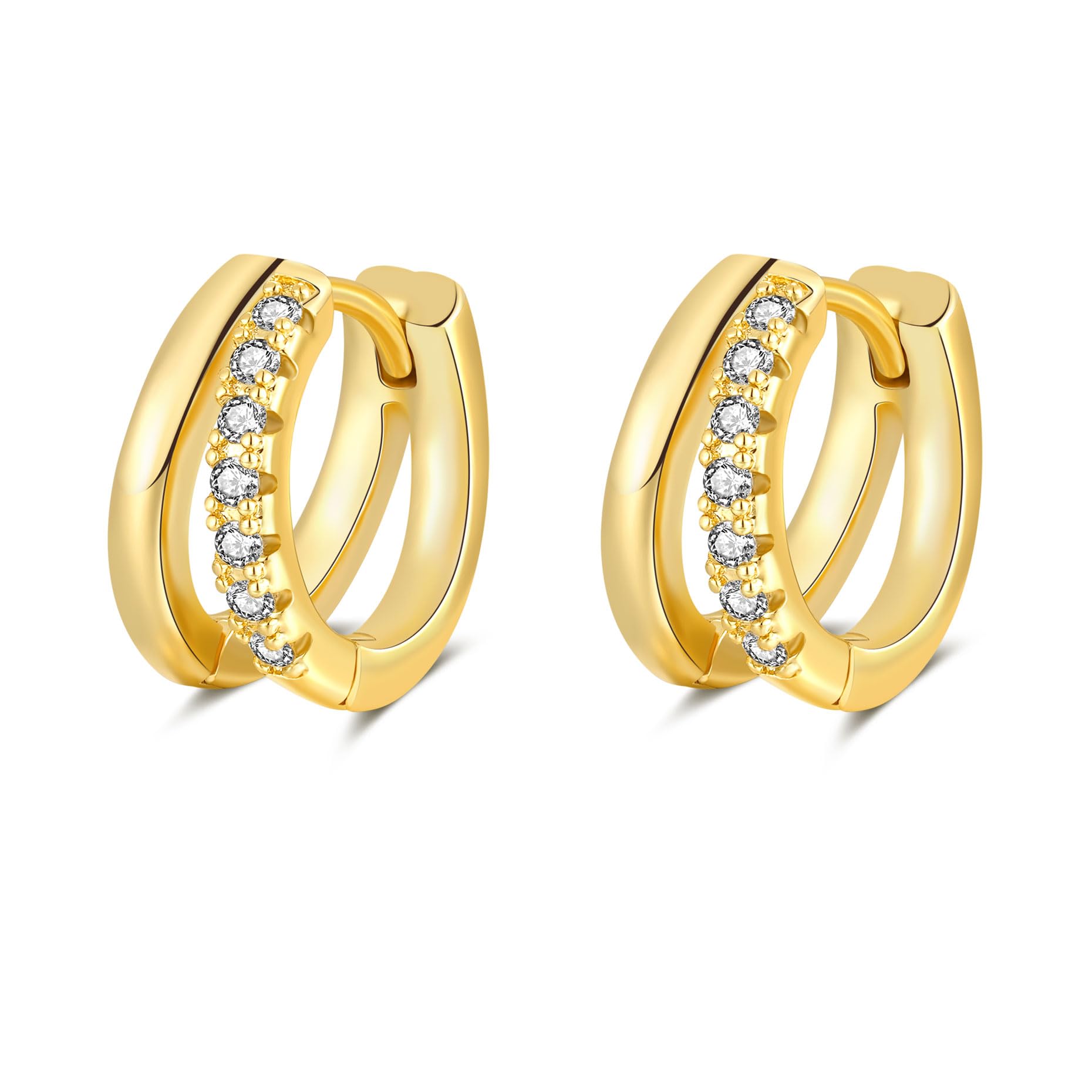 ZRU Gold Double Hoop Huggie Earrings for Women, Hypoallergenic Lightweight Gold Huggie Hoops, 18k Gold Plated Trendy Simulated Diamond Earrings Small Hoops Fashion Jewelry for Men Gilrs